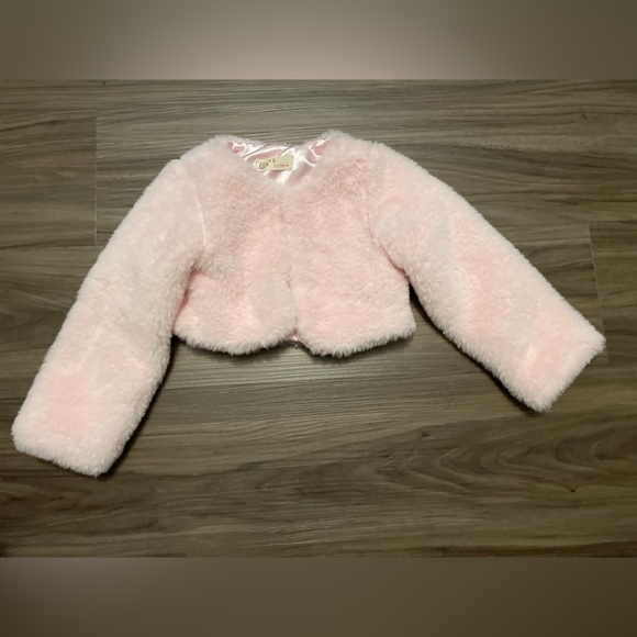 Lilax Girls Soft Pink faux fur long sleeve dress cover up size 4 - Picture 3 of 4